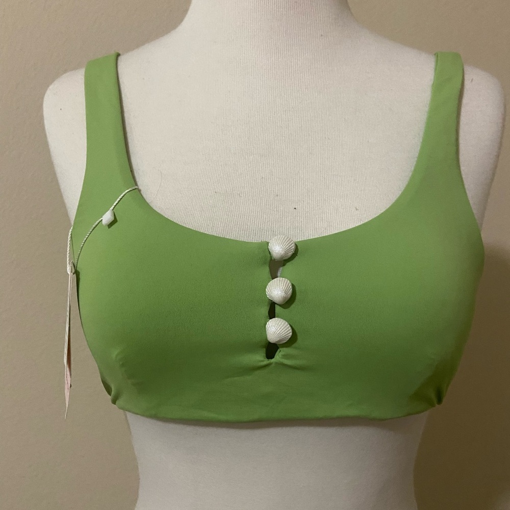 Dipping Daisy’s Medium lime green bikini top with seashell buttons. New